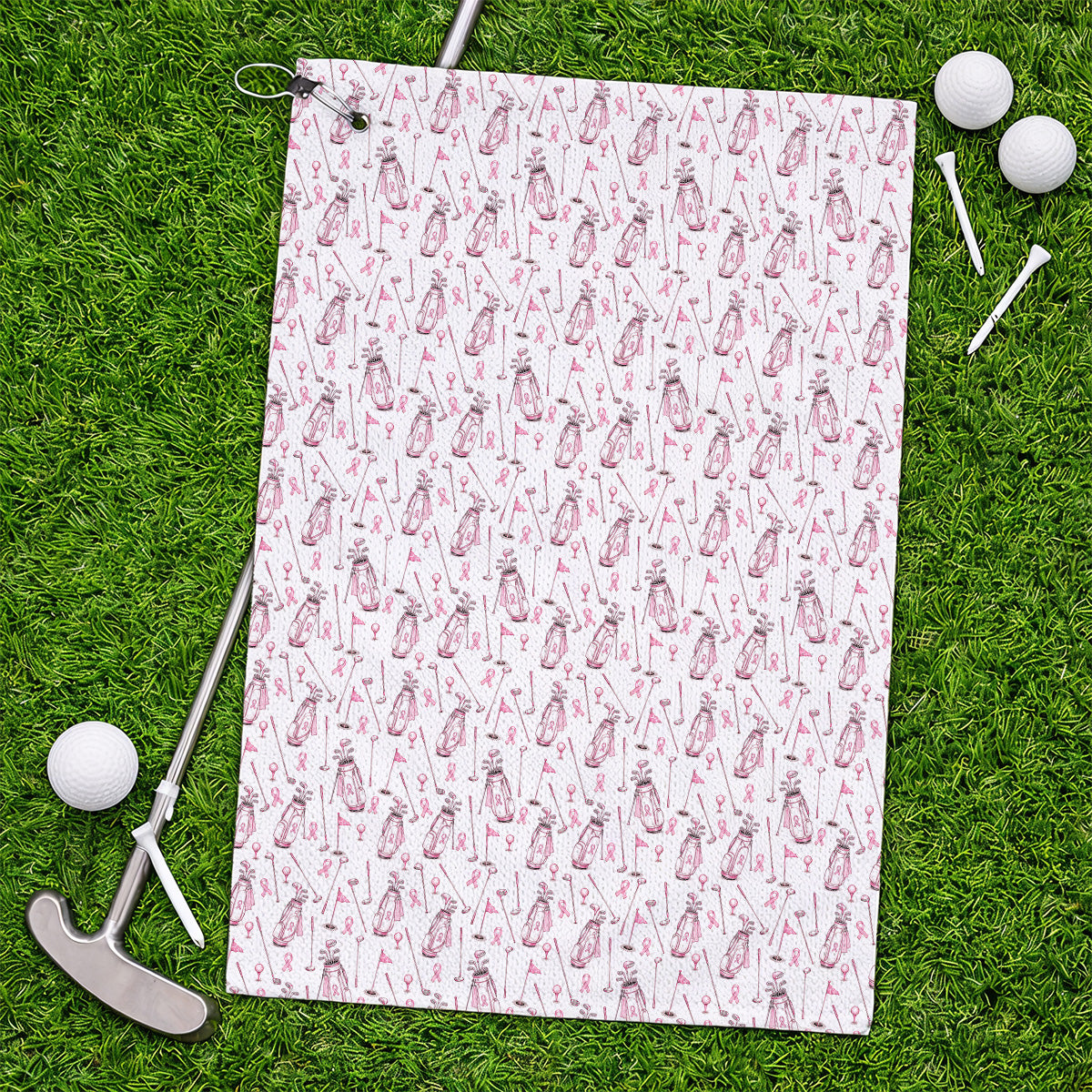 Breast Cancer Pattern Golf Towel, Pink Ribbon Golf Towels for Golf Lovers, Support Breast Cancer Awareness Gift