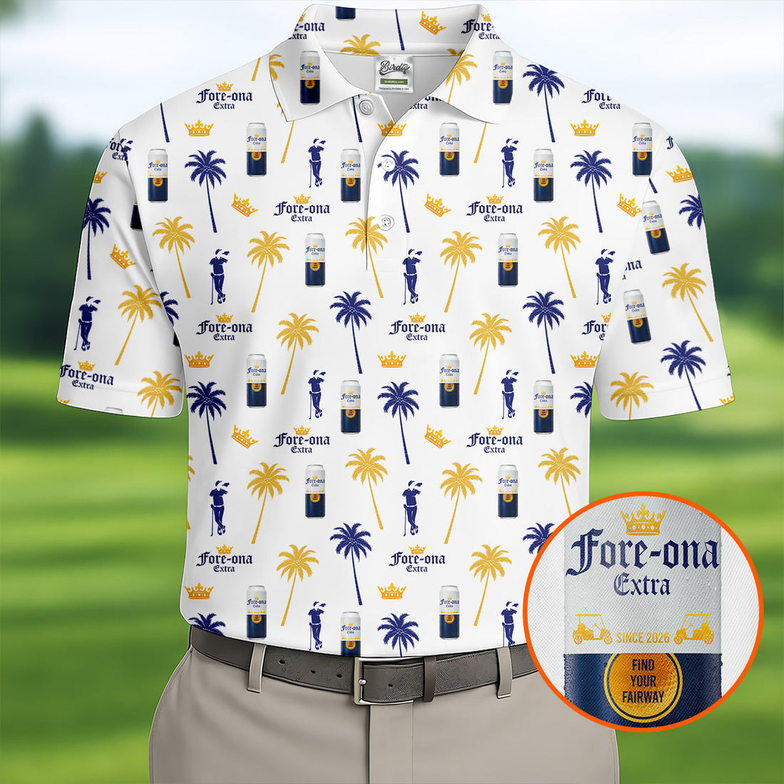 Fore-ona Extra Find Your Fairway Golfer Drinking Men's Funny Golf Shirts, Golf Shirts For Men