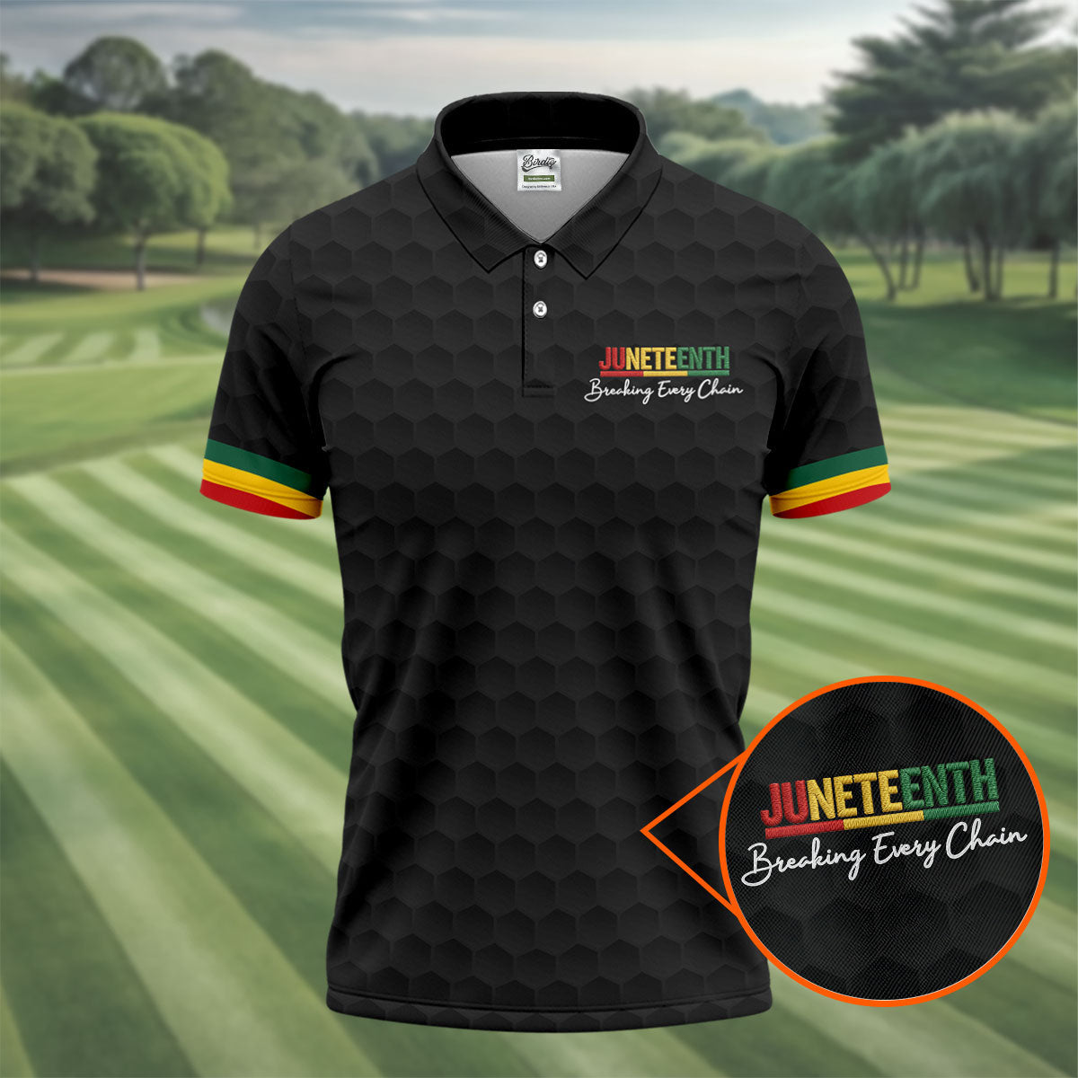 Juneteenth Breaking Every Chain Golf Ball Pattern Golf Tops For Men, Black Heritage Day Golf Shirts For Men