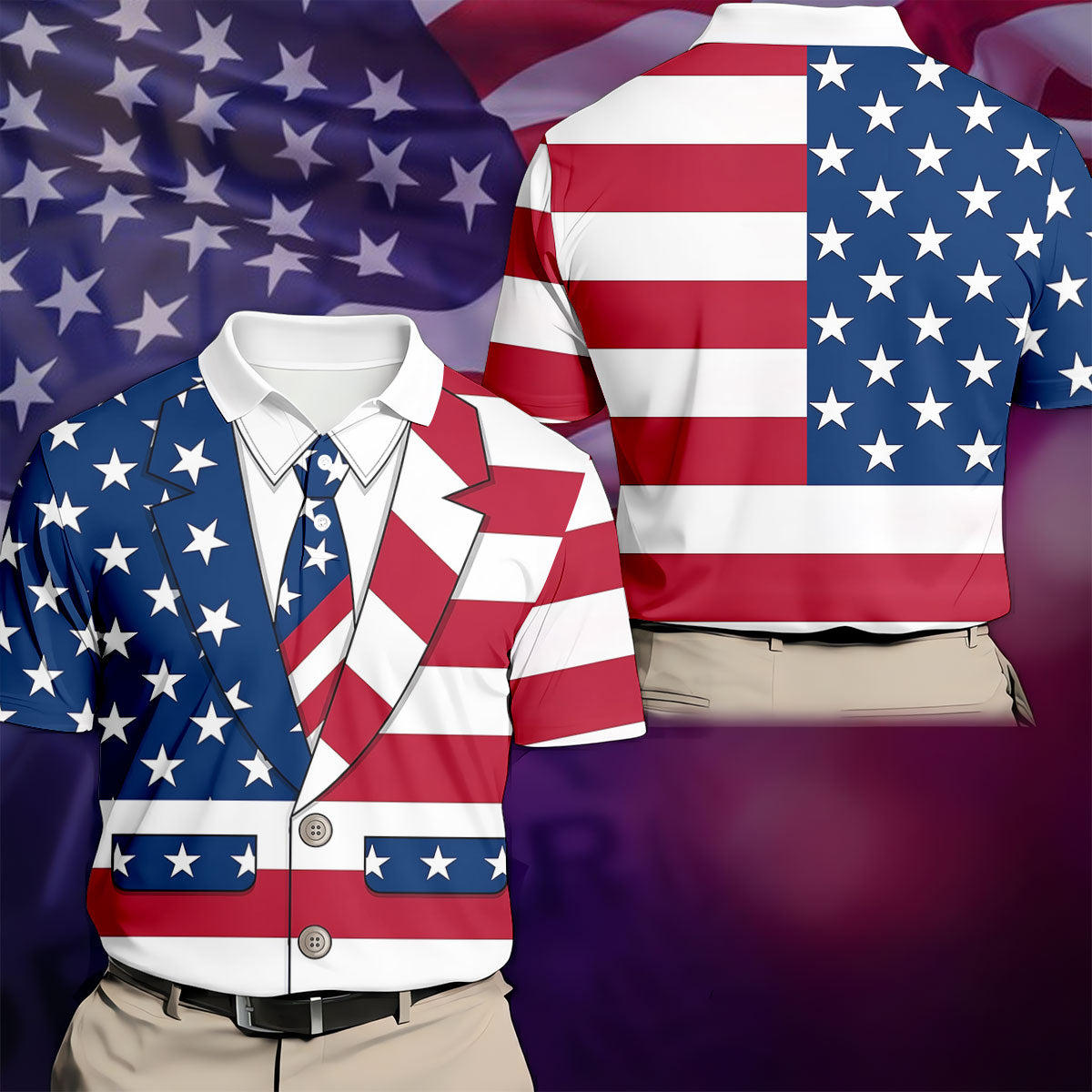US Flag Tuxedo Costume Patriotic 4th Of July Golf Shirt, 250 Years Polo Shirtor Men