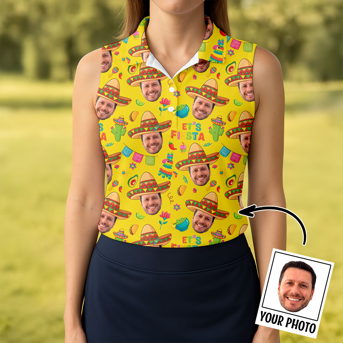 Let's Fiesta Cinco De Mayo Celebration Fiesta Themed Custom Face Yellow Golf Shirt For Women
