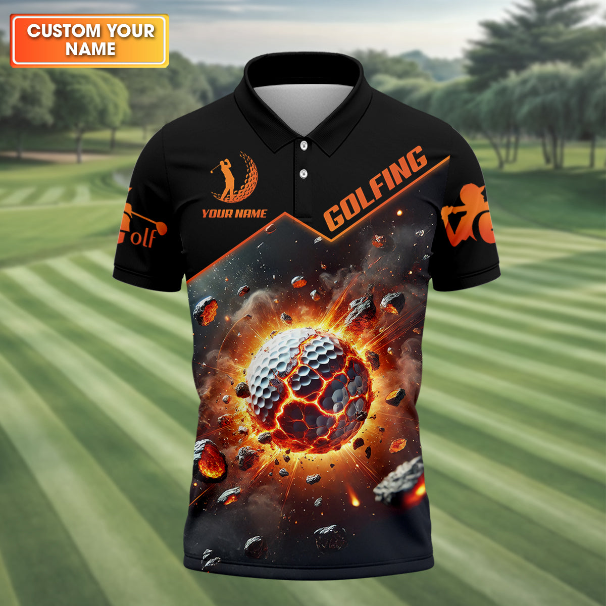 Galactic Golf Men's Golf Polo ShirtGolfing Apparel, Mens Golf Gift, Funny Golf Shirt