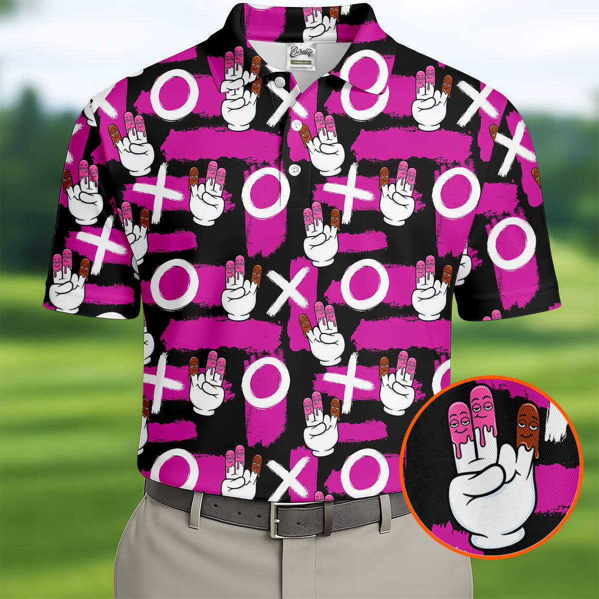 Chocolate Fingers Adult Humor XOXO Black Purple Fun Golf Shirts For Men, Valentines Golf Gift, Polo ShirtFor Men