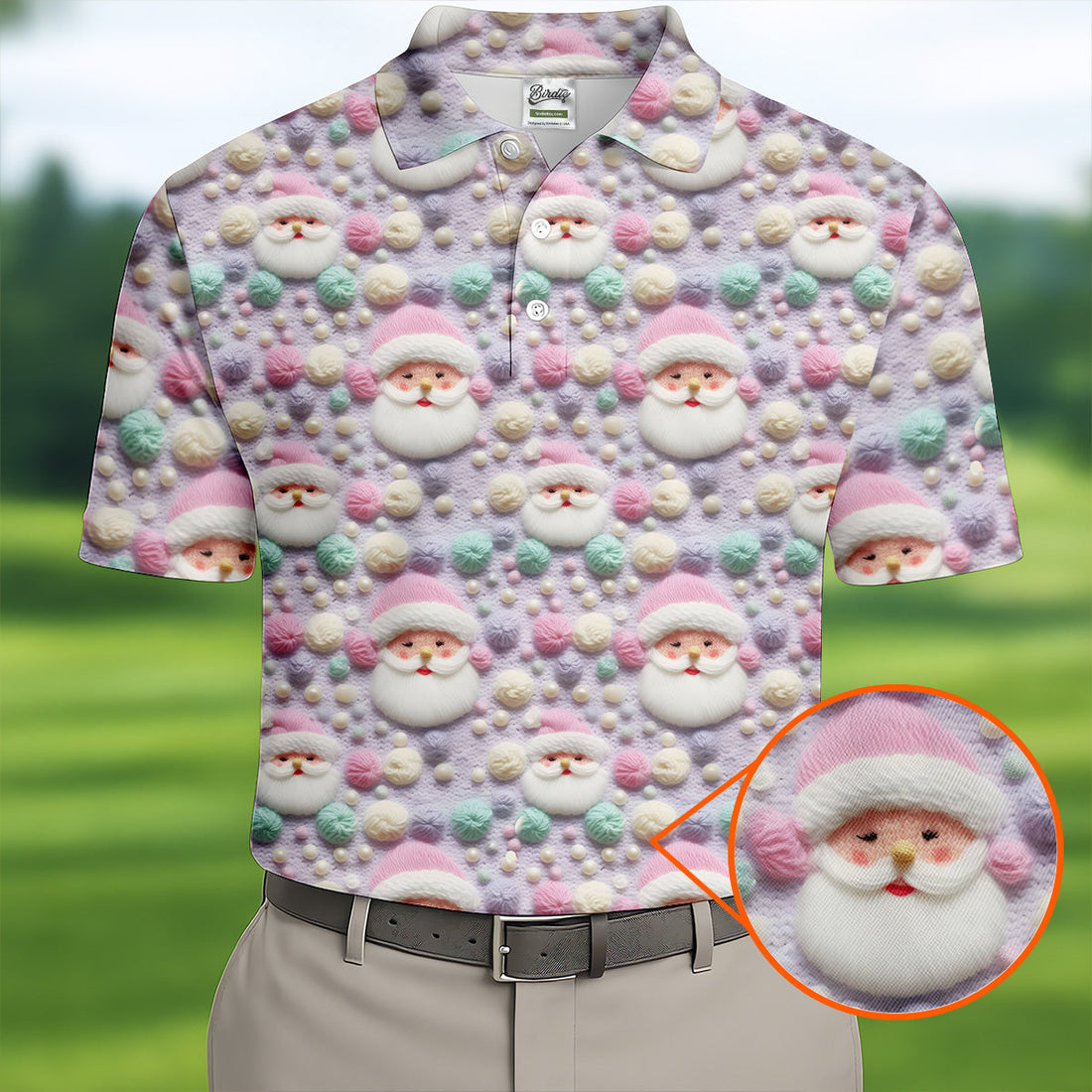 Knit Santa Pastel Pattern Golf Tops For Men, Christmas Golf Shirt, Cute Golf Outfit, Golf Shirts For Men