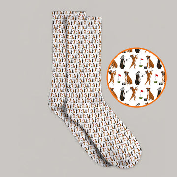 Crazy Boxer Golf Socks, Boxer Golf Pattern Sock for Golfer, Dog Lover Golf Gift