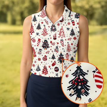 Candy Canes Christmas Tree Women's Golf Tops, Christmas Golf Shirt, Golf Shirt For Women, Ladies Golf Polos