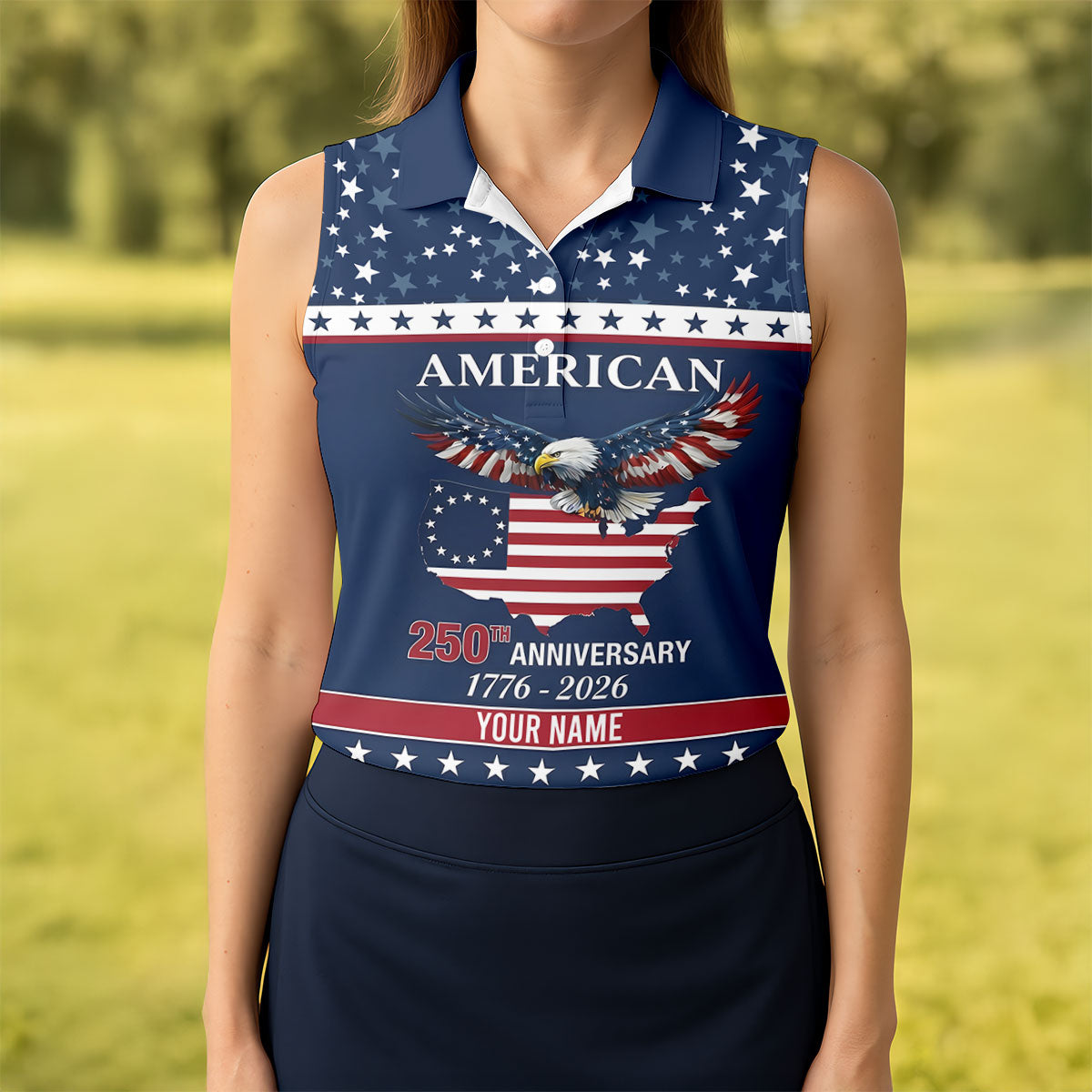 American Bald Eagle 250th Anniversary Patriotic Stars Golf Shirt, 4th Of July Golf Shirt For Women