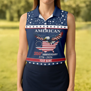American Bald Eagle 250th Anniversary Patriotic Stars Golf Shirt, 4th Of July Golf Shirt For Women