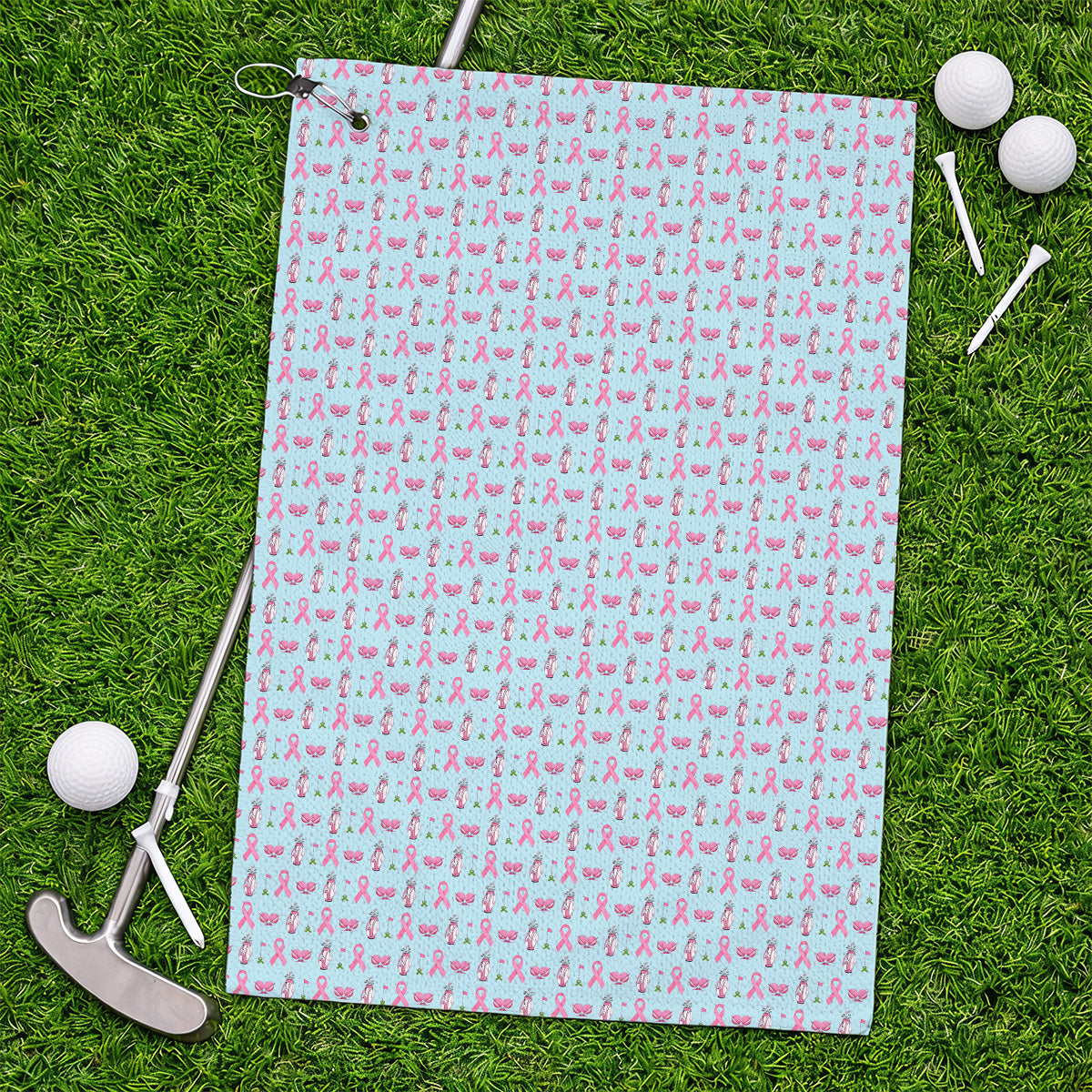 Breast Cancer Pattern Golf Towels, Pink Ribbon Golf Towel for Golf Lovers, Support Breast Cancer Awareness Gift