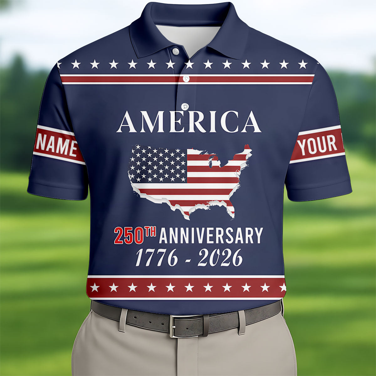 America 250th Anniversary 1776-2926 Navy Golf Shirt, 4th Of July Patriotic Golf Shirts For Men