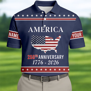 America 250th Anniversary 1776-2926 Navy Golf Shirt, 4th Of July Patriotic Golf Shirts For Men