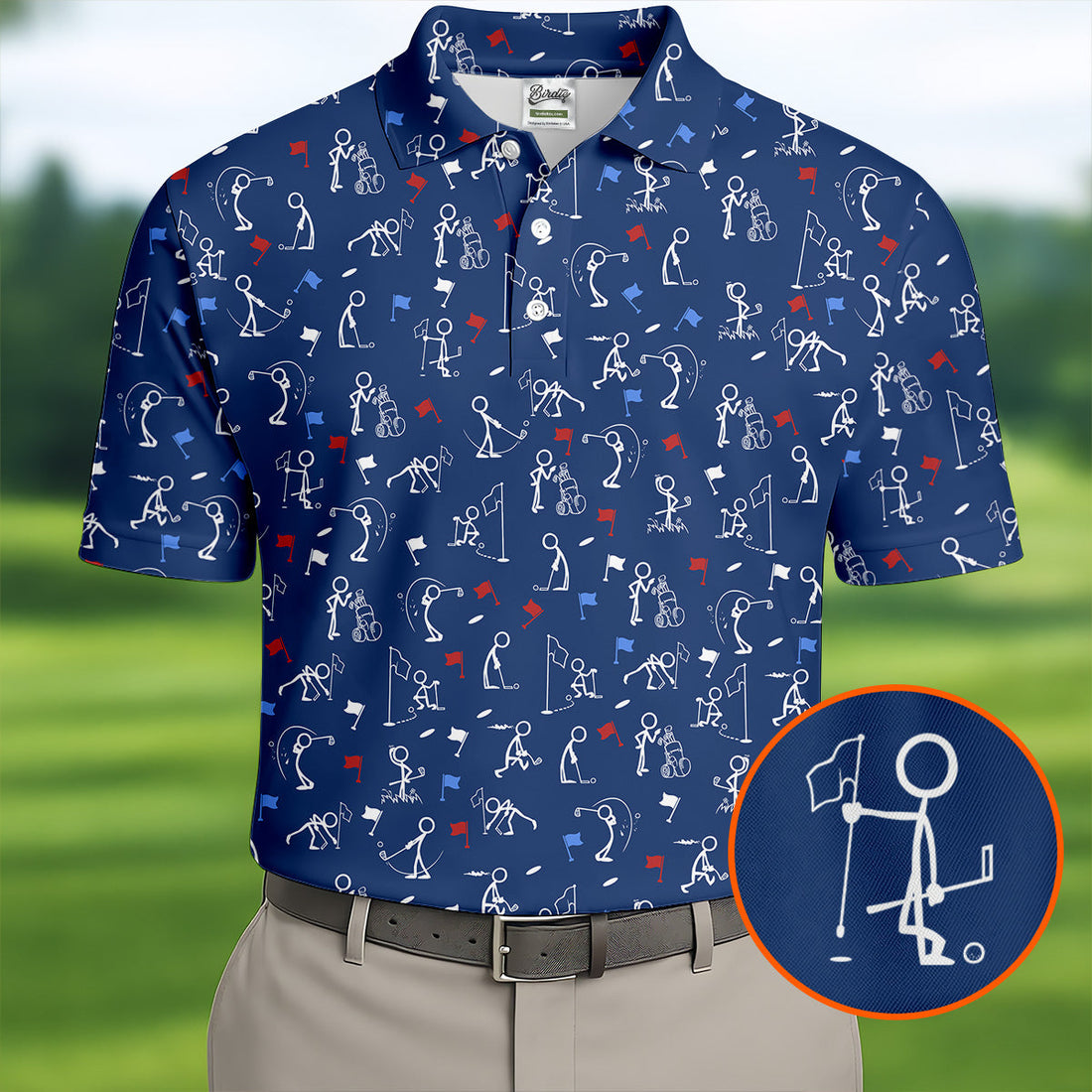Funny Stick Figure Golf Pose Red White Blue Patriotic Golf Shirt, 250th Anniversary Golf Shirts For Men