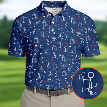 Funny Stick Figure Golf Pose Red White Blue Patriotic Golf Shirt, 250th Anniversary Golf Shirts For Men