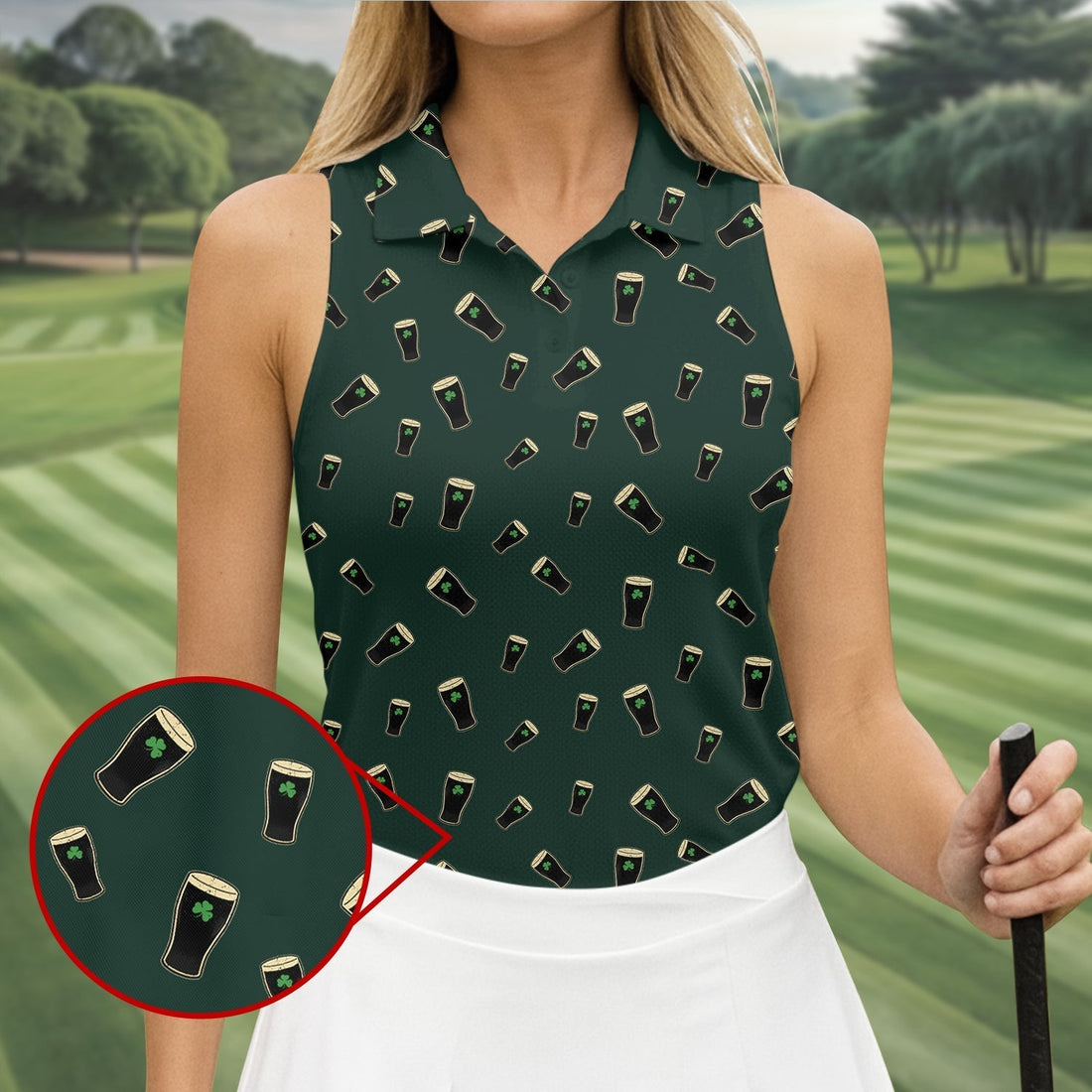 Dark Stout Beer St Patrick's Day Green Shamrock Golf Shirt, Ladies Golf Tops, Golf Shirt For Women
