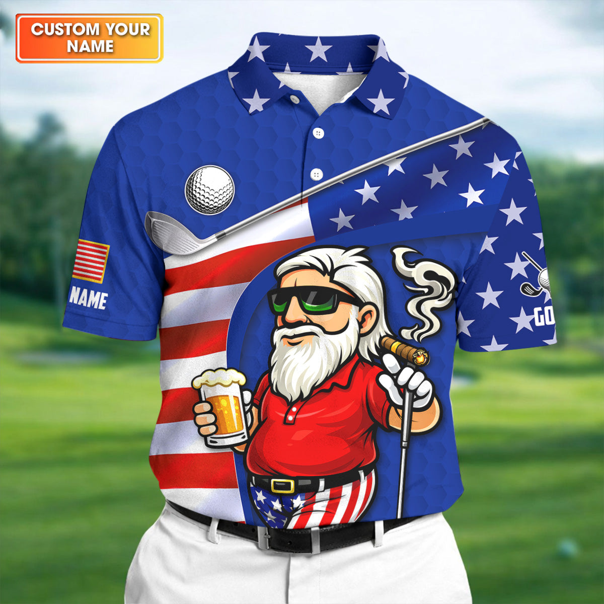 Swing Swear Drink Repeat Golf And Beer Patriotic Man 4th Of July Navy Golf Shirt, 250 Years Golf Shirts For Men