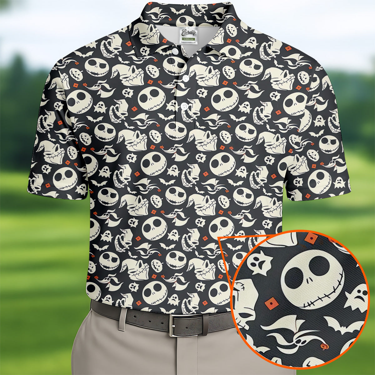 Nightmare Skull Golf Tops For Men, Horror Pattern Polo ShirtFor Men, Halloween Golf Shirt