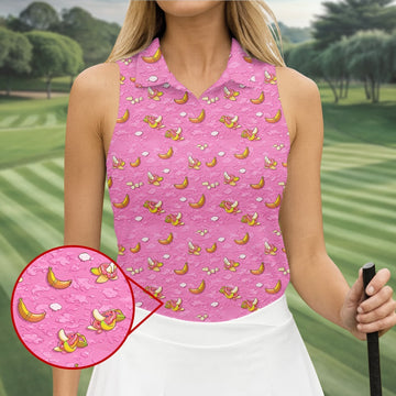 Banana And Donut Dirty Humor Pink Golf Shirt, Fun Women's Golf Shirts, Valentines Golf Gift, Ladies Golf Polos