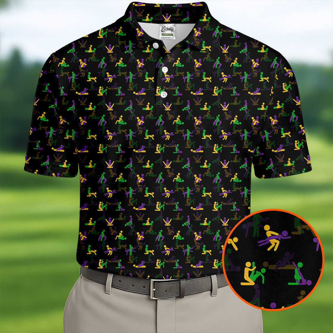 Naughty Position Stick Figure Couple Mardi Gras Black Golf Shirt, Polo ShirtFor Men, Golf Shirts For Men