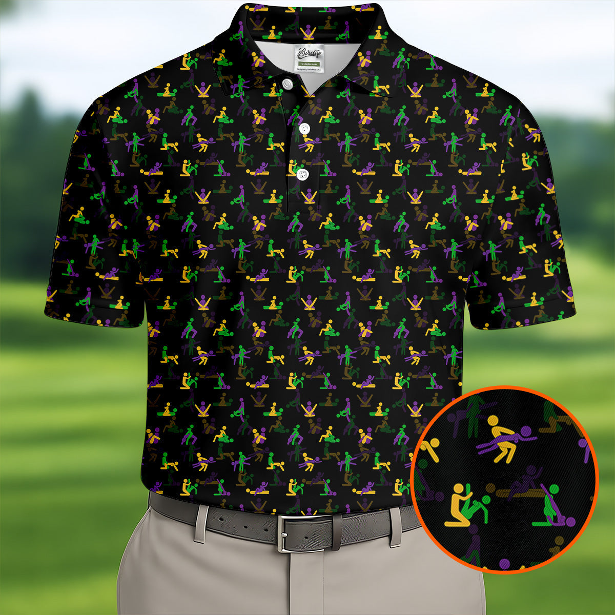 Naughty Position Stick Figure Couple Mardi Gras Black Golf Shirt, Polo ShirtFor Men, Golf Shirts For Men