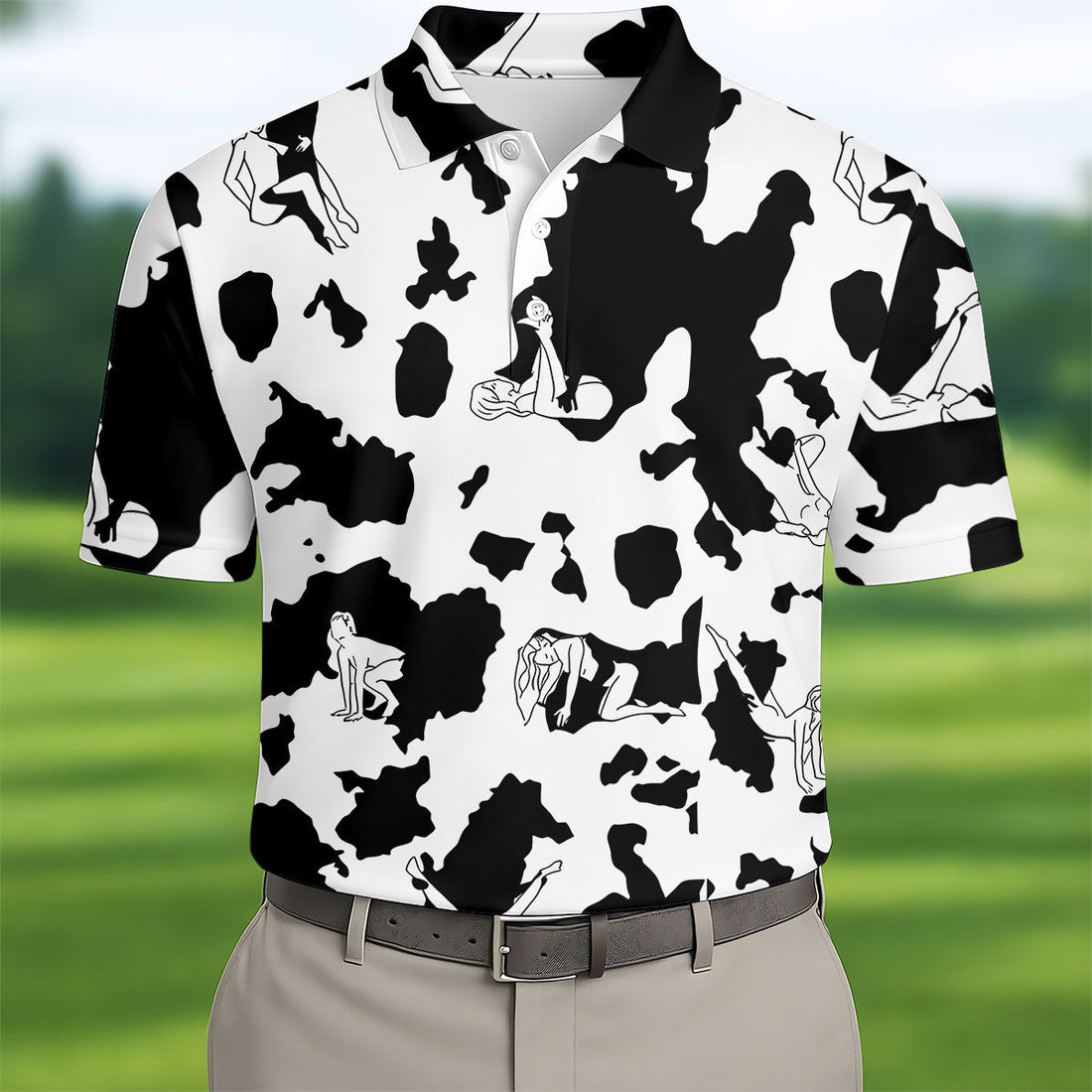 Cow Print Golf Shirt, Adult Humor Hidden Pin Up Pattern, Golf Shirt For Men