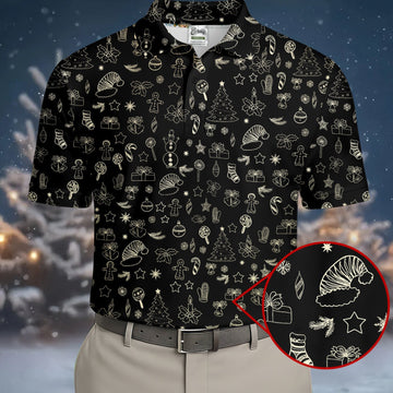 Festive Christmas Golden Pattern Men's Golf Polo Shirt Christmas Golf Shirt, Golf Gift For Men