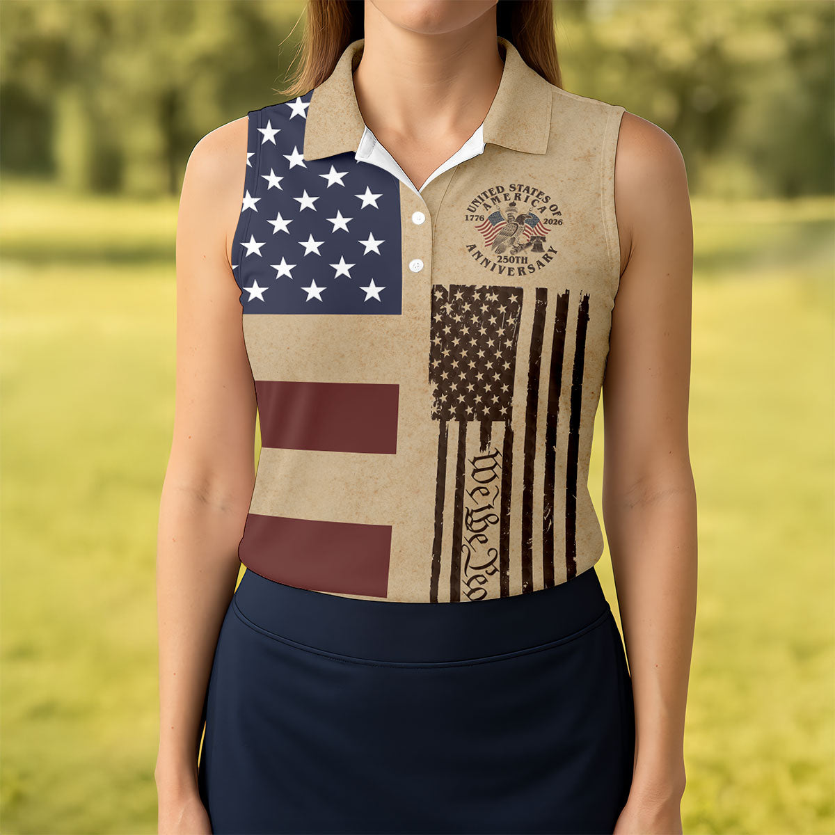 We The People 250th Anniversary Retro Golf Shirt, Patriotic 4th Of July Golf Shirt For Women
