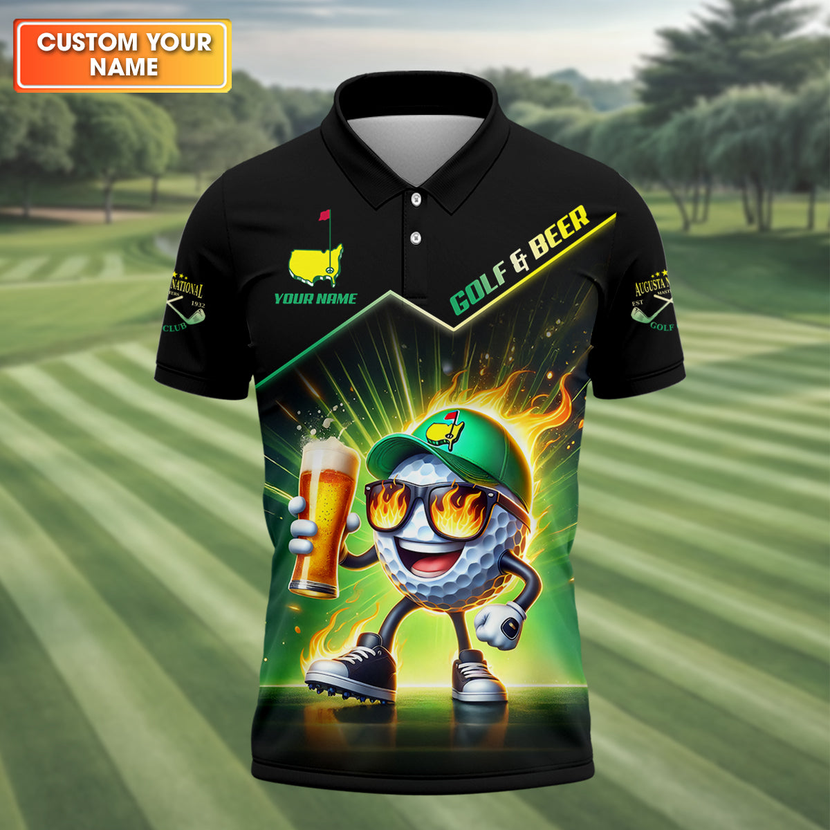 Golf And Beer Augusta Custom Men's Golf Polo ShirtGolfing Apparel, Mens Golf Gift, Funny Golf Polo Shirt