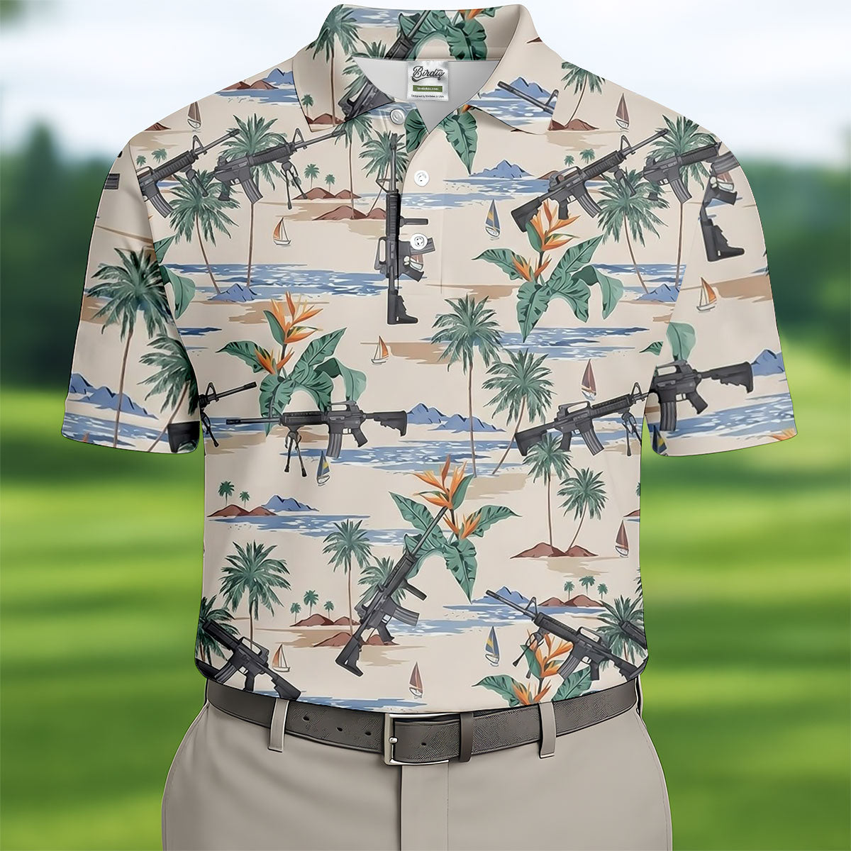 Hawaiian Palm Tree With Army Theme Golf Shirts For Men, Polo ShirtFor Men, Golfing Apparel