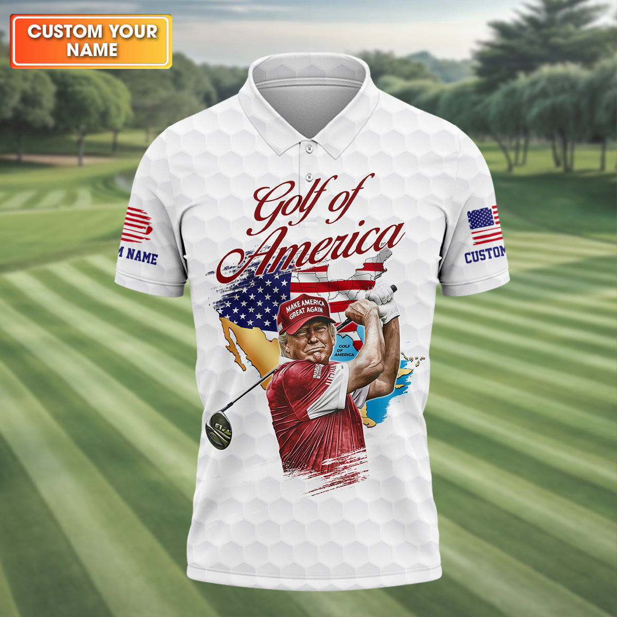 Golf Of America Custom Men's Golf Polo ShirtFunny Golf Shirt, America 250 Anniversary Shirt, 4th Of July Golf Polo
