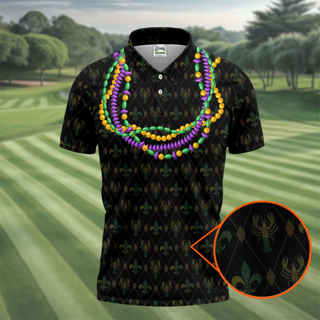 Mardi Gras Beads Chain Crawfish Fleur De Lis Black Golf Shirt, Polo ShirtFor Men, Golf Shirts For Men