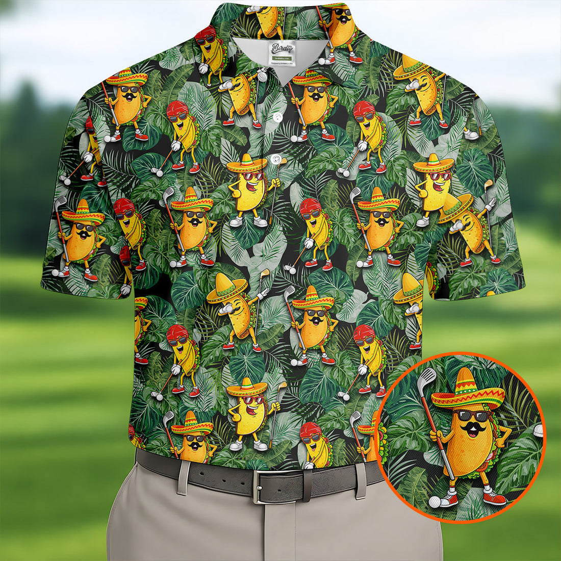 Funny Taco Golf Pose Tropical Men's Polo ShirtCinco De Mayo Fiesta Golf Shirt, Golf Shirts For Men