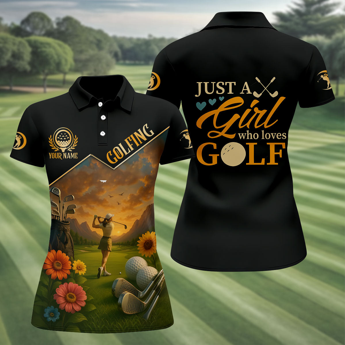 Just A Girl Who Loves Goft Custom Womens Golf Polo ShirtLadies Golf Shirts, Womens Golf Clothes
