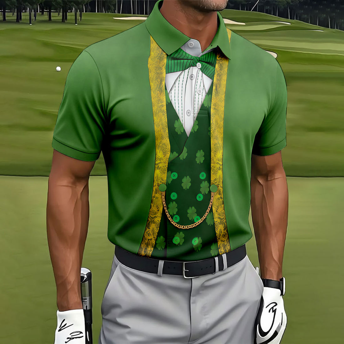 St Patrick's Day Leprechaun Costume Print Golf Tops For Men, Polo ShirtFor Men, Golf Shirts For Men