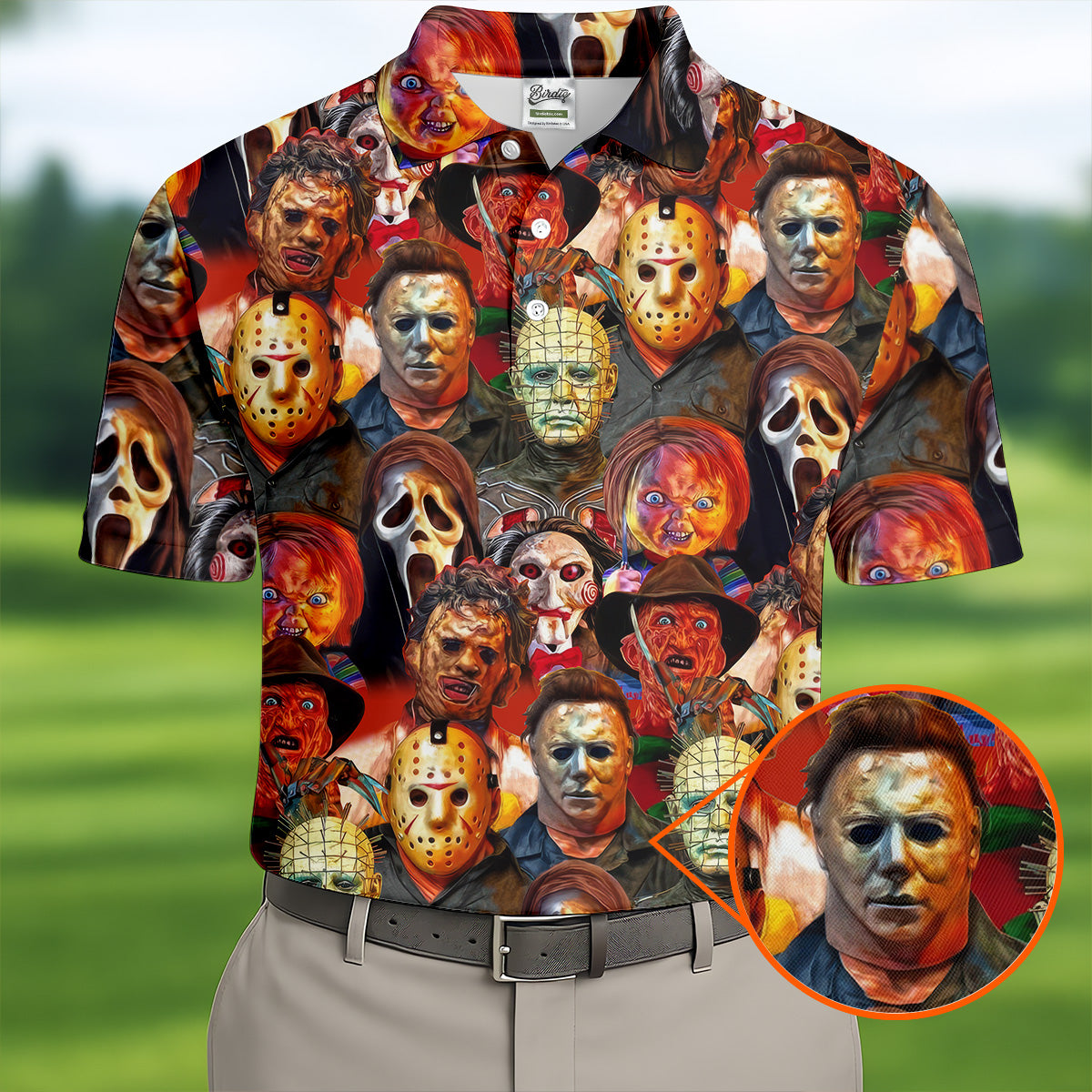 Horror Movie Characters Golf Tops For Men, Halloween Golf Shirt, Unique Gift For Golfer, Polo ShirtFor Men