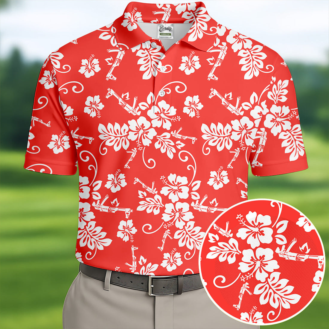 Tropical Flower Red Golf Shirt, Hawaiian Golf Shirt, Polo Shirtor Men, Golf Shirts For Men