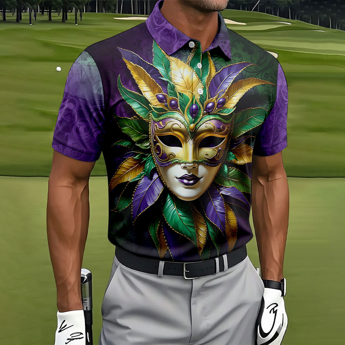 Mardi Gras Festival Mask All Over Print Golf Tops For Men, Polo ShirtFor Men, Golf Shirts For Men
