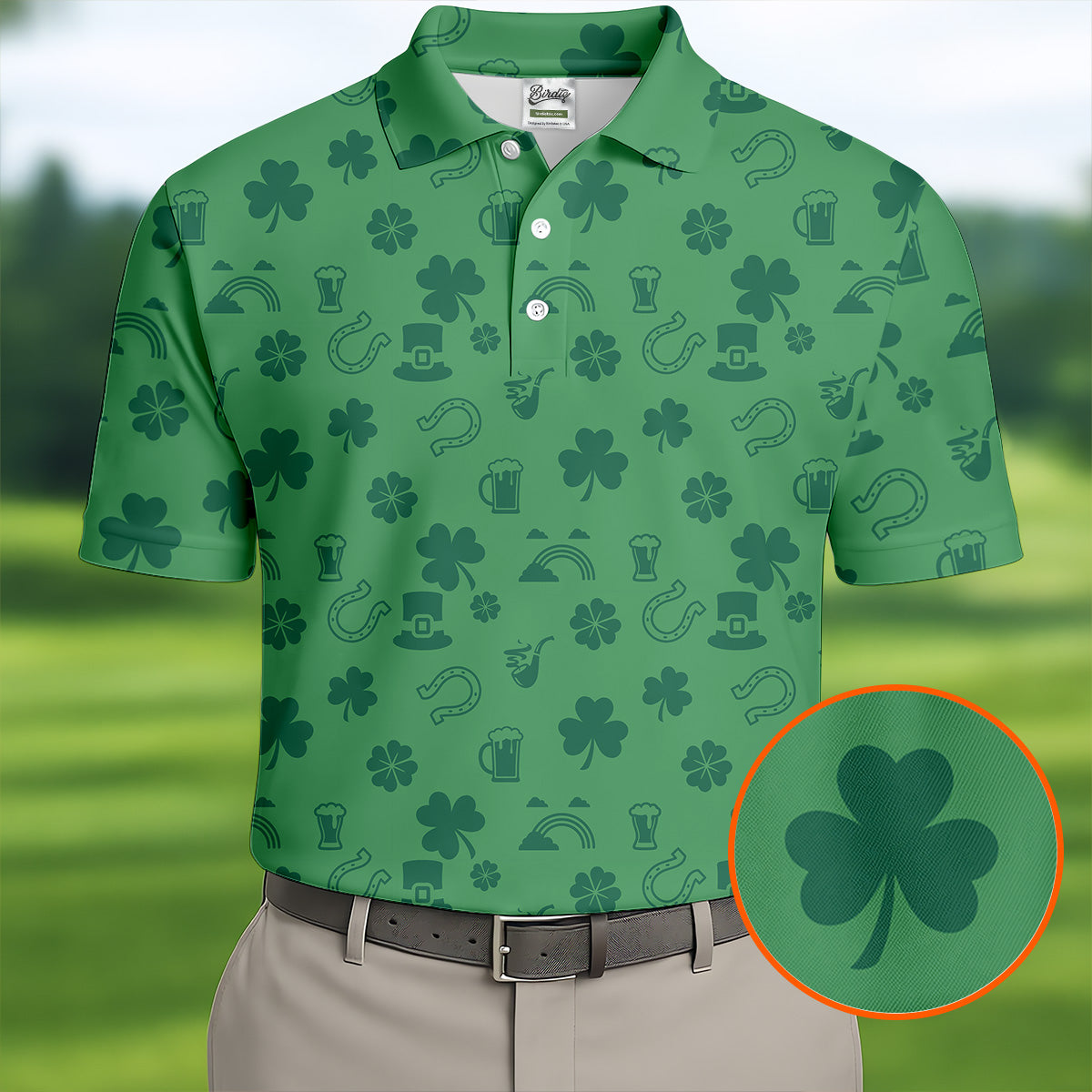 Leprechaun Hat Shamrock Beer Dark Green Seamless Pattern St. Patrick’s Day Golf Shirt, Golf Shirts For Men