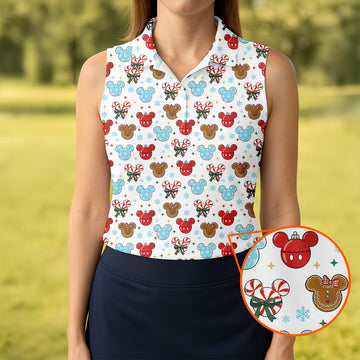 Funny Gingerbread Christmas Candy Cane Cute Women's Golf Clothes, Ladies Golf Shirts, Christmas Golf Shirt