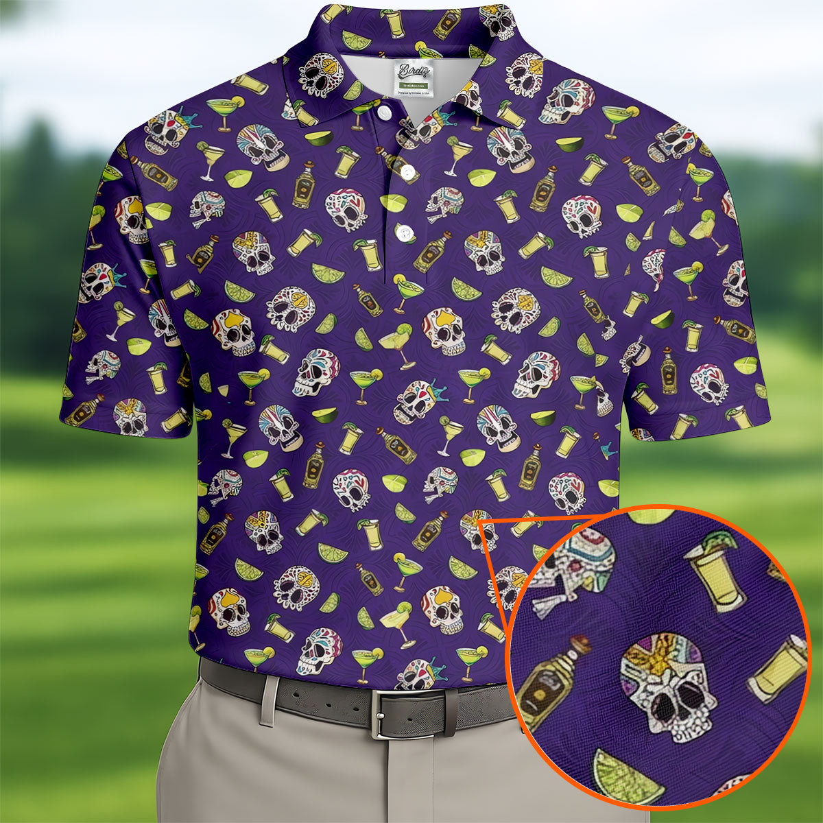 Decorated Sugar Skulls Cinco De Mayo Celebration Fiesta Themed The Purple Haze Golf Shirts For Men