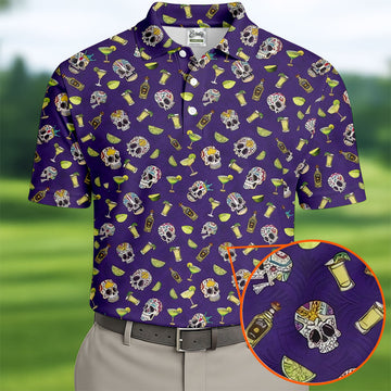 Decorated Sugar Skulls Cinco De Mayo Celebration Fiesta Themed The Purple Haze Golf Shirts For Men