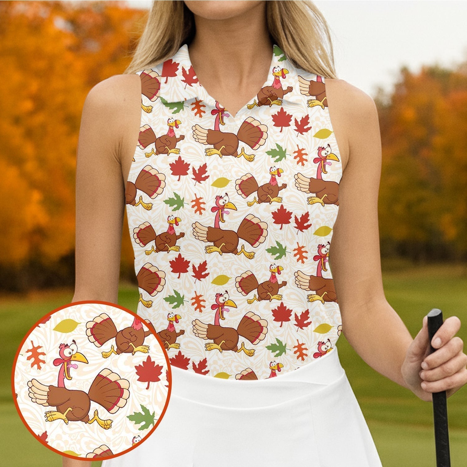 Funny Turkey Thanksgiving Golf Shirt For Women, Fun Women's Golf Shirts, Ladies Golf Tops, Cool Golf Gift