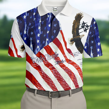 We The People Bald Eagle American Flag Golf Tops For Men, 250th Anniversary Patriotic Golf Shirt