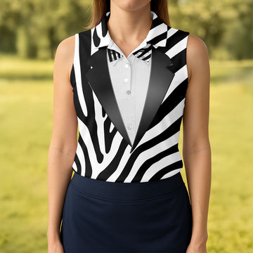 Zebra Pattern Funny Costume Hawaiian Golf Shirt, Ladies Golf Tops, Golf Shirt For Women