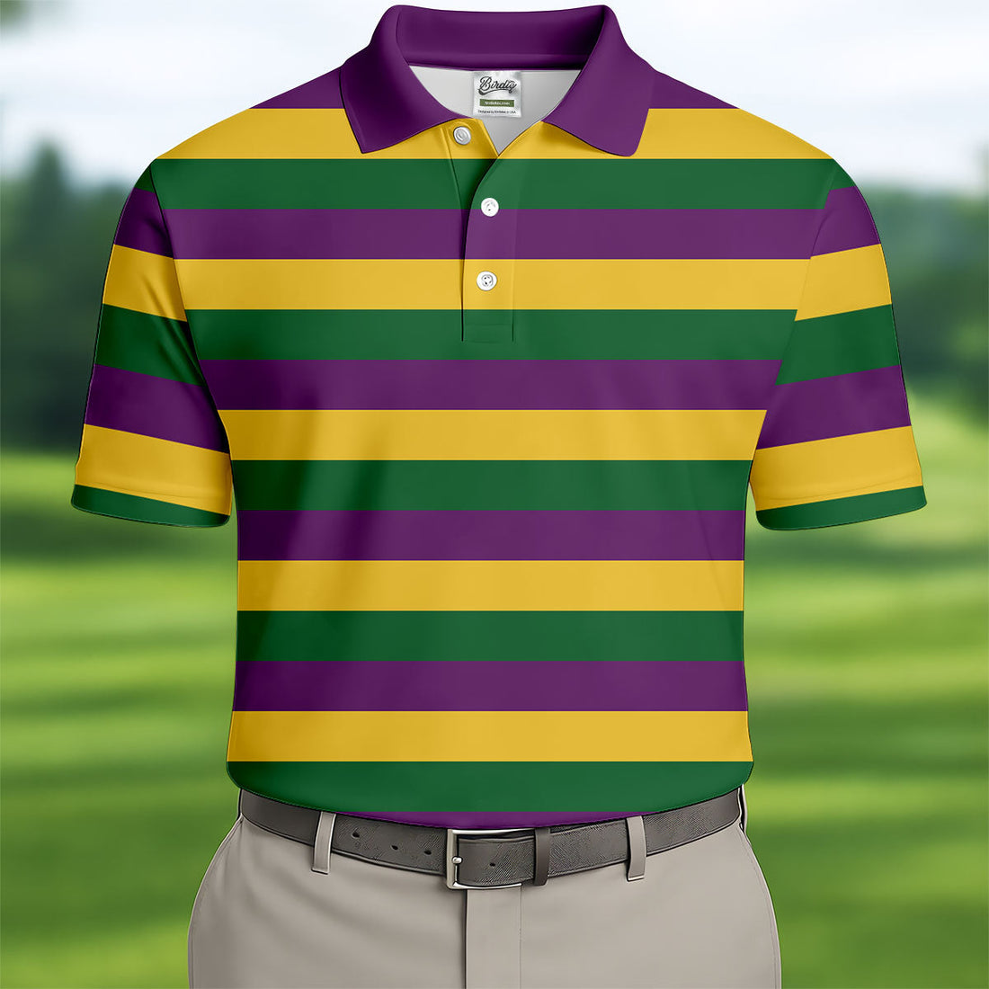 Gold Purple Green Mardi Gras Stripe Men's Golf Polo Shirt Golf Gift For Men, Golf Shirts For Men