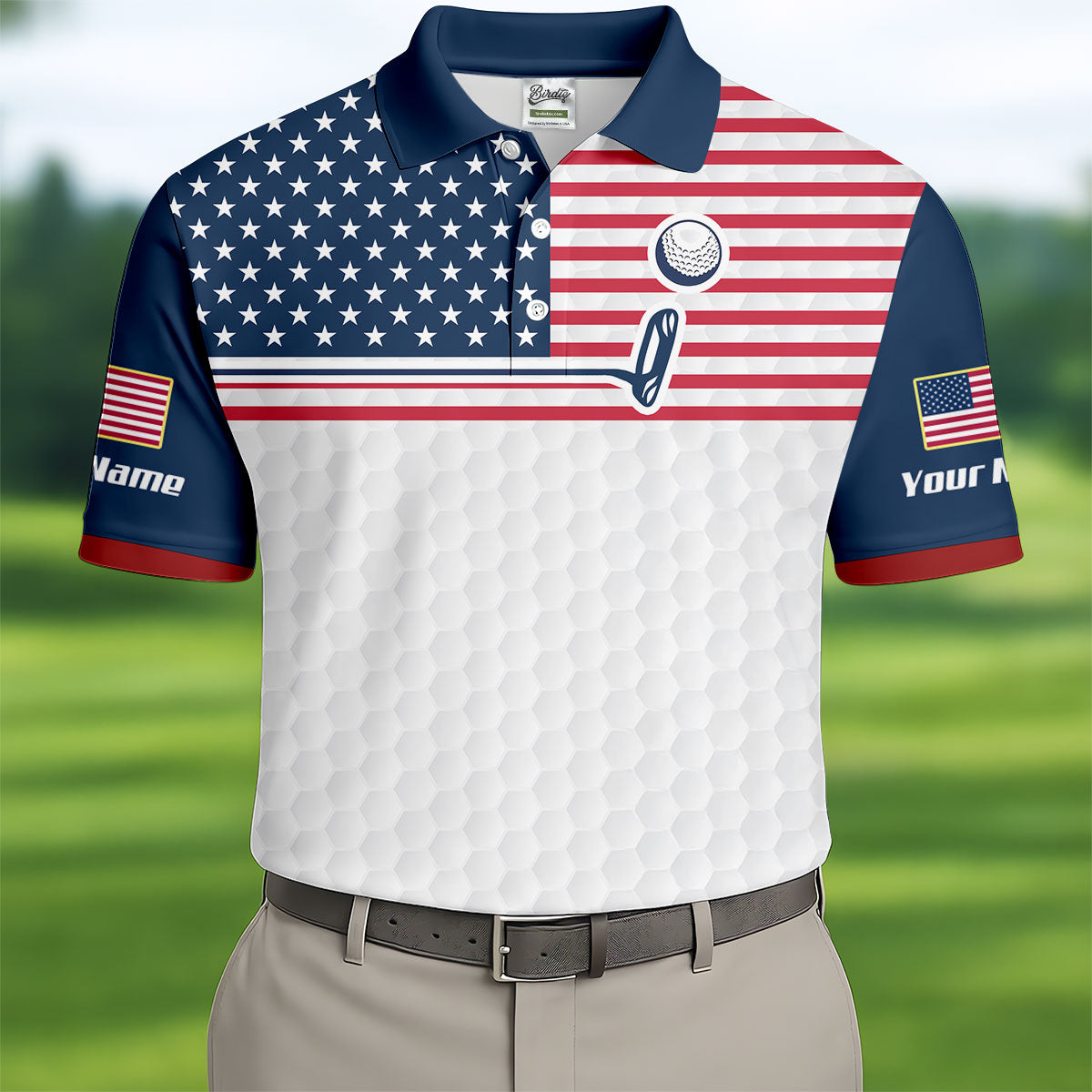 Patriot American Flag Golf Putter Golf Ball Pattern Golf Tops For Men, 250th Anniversary Patriotic Golf Shirt