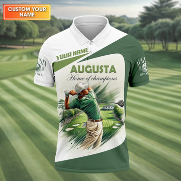 Custom Augusta Golfer Home Of Champions Men's Golf Polo ShirtMens Golf Gift, Mens Golf Shirt