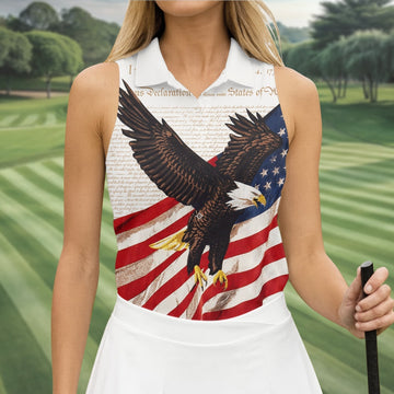American Flag And Eagle Patriotic Pride Women's Golf Tops, 250th Anniversary Patriotic Ladies Golf Shirts