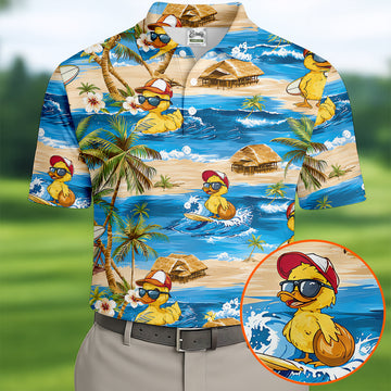 Funny Duck Hawaiian Golf Shirt, Summer Ocean Men's Golf Shirt, Polo Shirts For Men