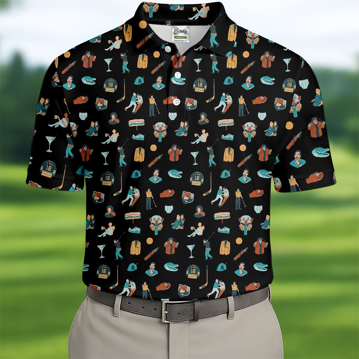 30th Anniversary Sport Movie Character Black Golf Shirt, Men's Funny Golf Shirts, Golf Shirts For Men