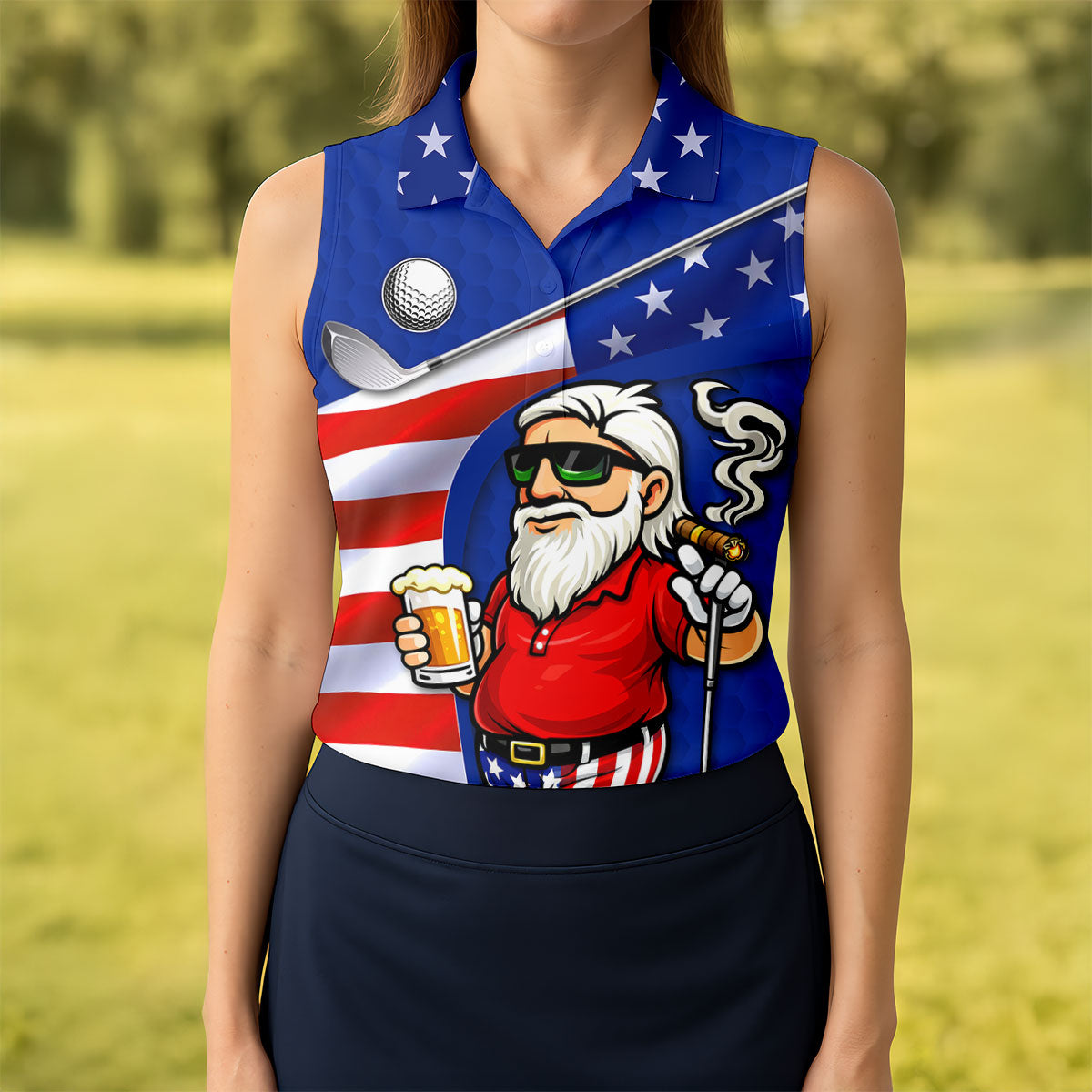 Swing Swear Drink Repeat Golf And Beer Patriotic Man 4th Of July Navy Golf Shirt, 250 Years Women's Golf Tops